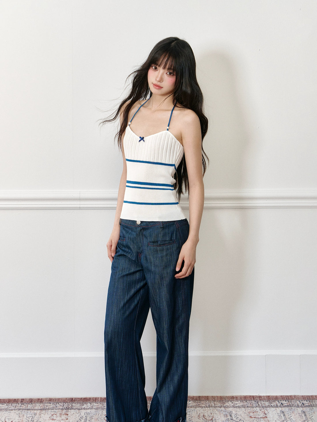 Halter Color-block Bow Camisole Tank Top