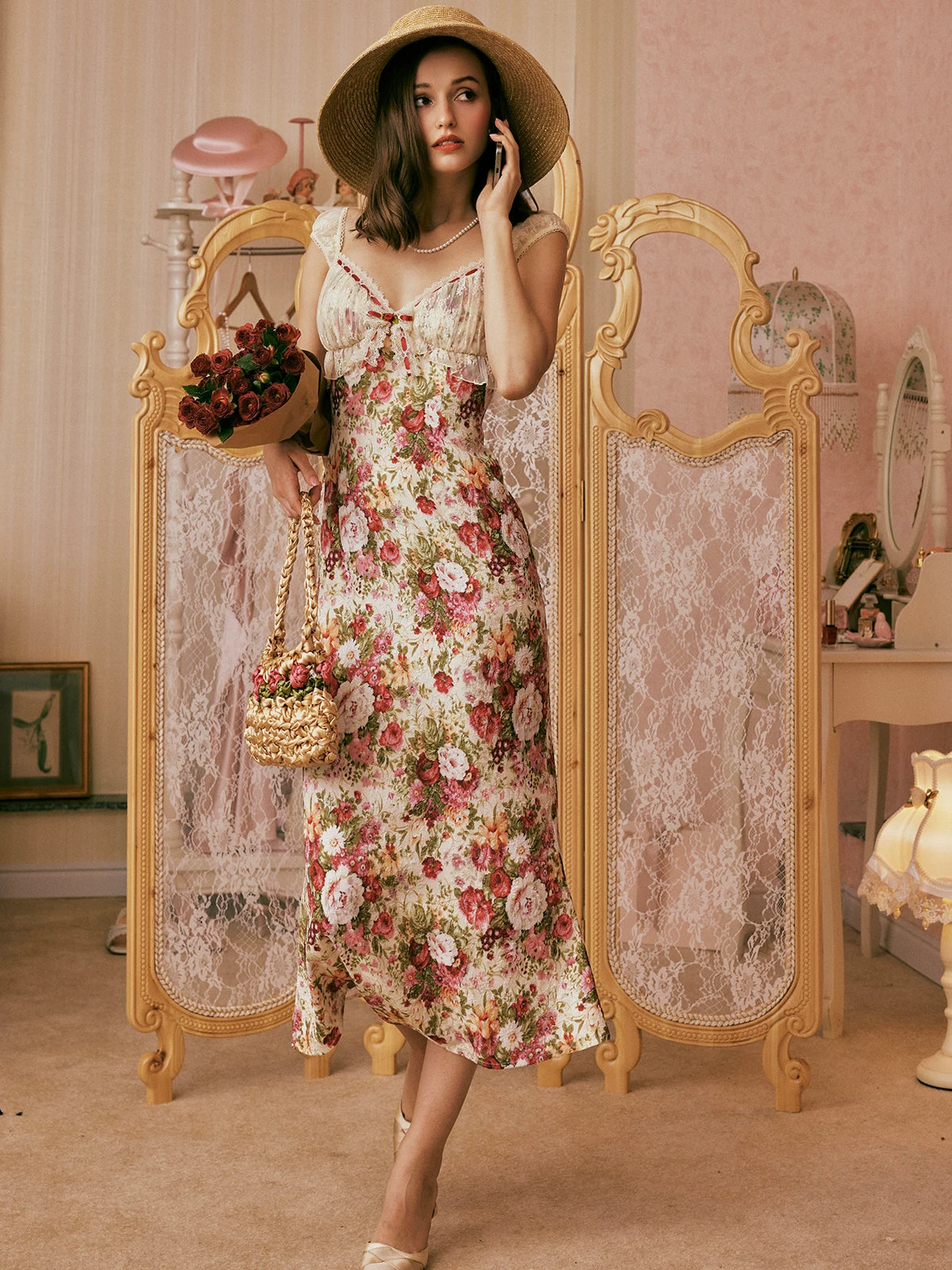 Vintage Romantic All-Over Peony Textured Dress