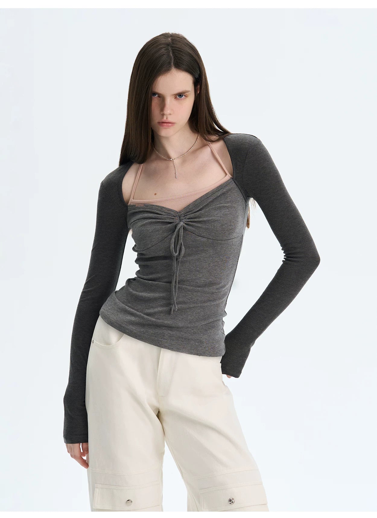 Layered Halter-Effect Long-Sleeve T-Shirt