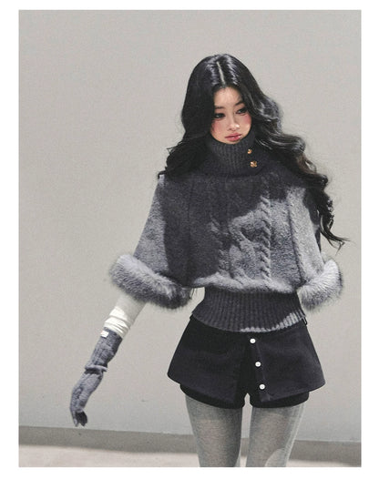 High-Neck Cable Knit Sweater