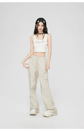 Ruched Wide-Leg Cargo Pants - CHINASQUAD