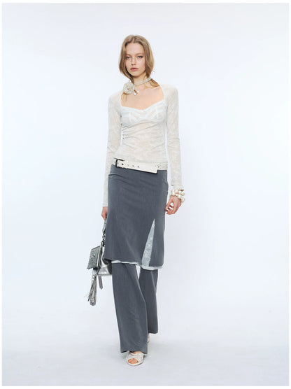 Lace Sweetheart Neck Bow Detail Base Layer Top