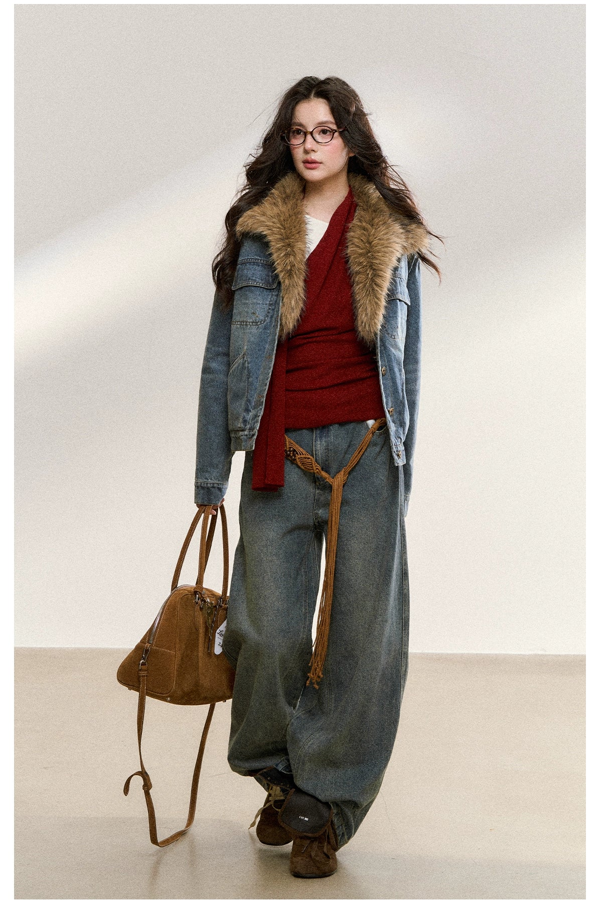 Faux Fur Collar Denim Jacket