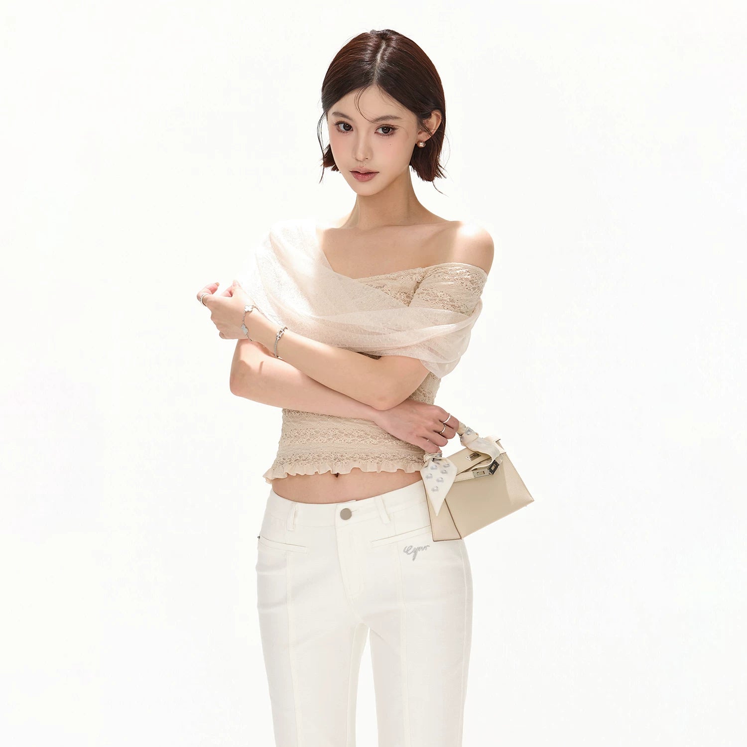 French Romantic Lace Off-Shoulder Knit Top