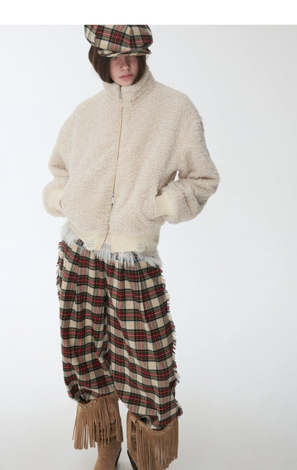 Cable-Knit Faux-Fur Trim Fitted Sweater - CHINASQUAD