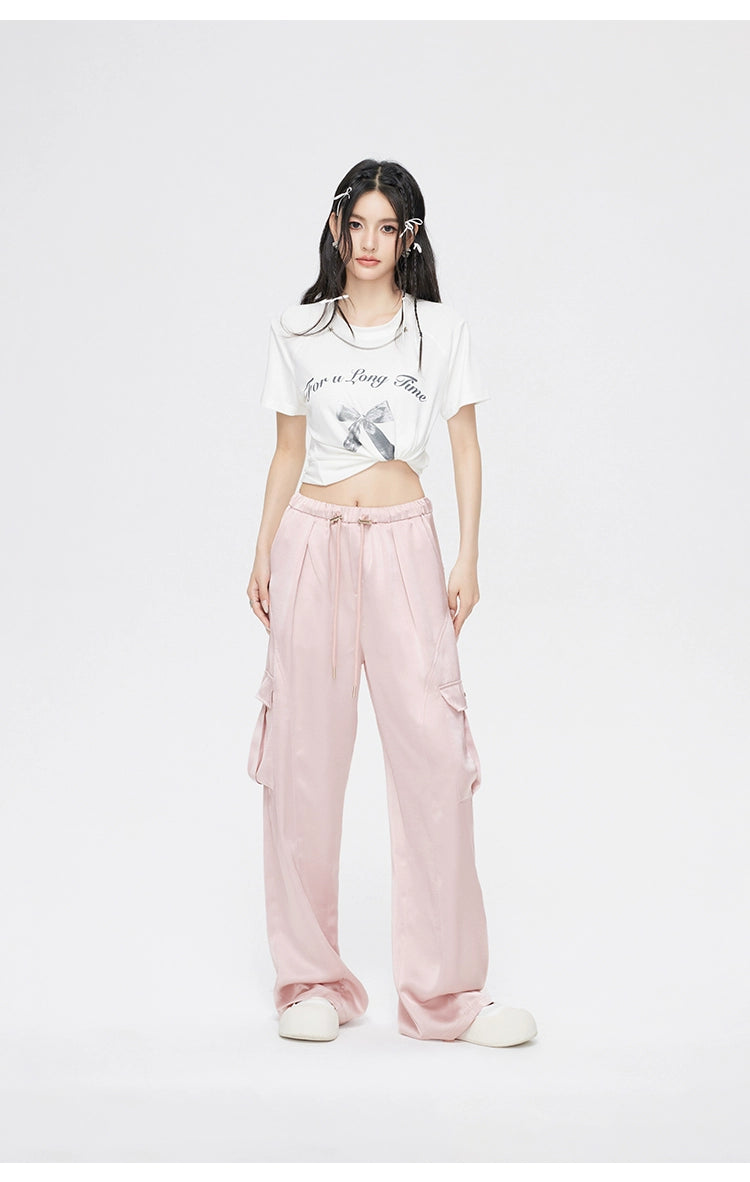 Pink &amp; White Silk Wide-Leg Pants