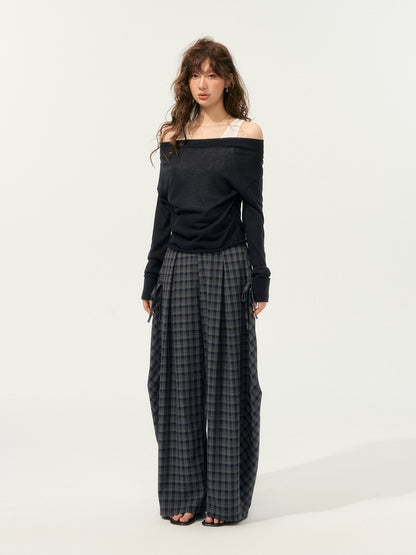 Fake Two-Piece Color-Block Draped Collar Knit Top - CHINASQUAD