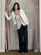 Black Bead-Embellished Wide-Leg Pants - CHINASQUAD