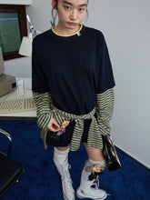 Fake Two-Piece Contrast Color Loose Striped T-Shirt - CHINASQUAD