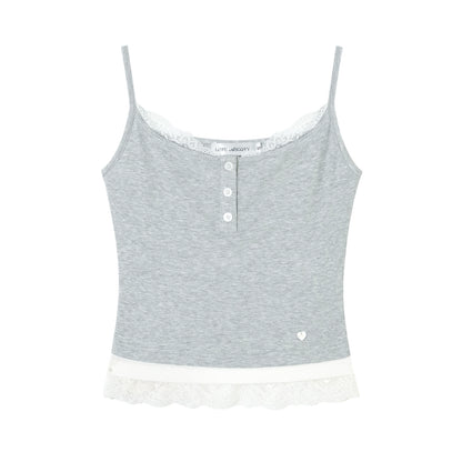 Lace Trim Layered-Effect Contrast Tank Top