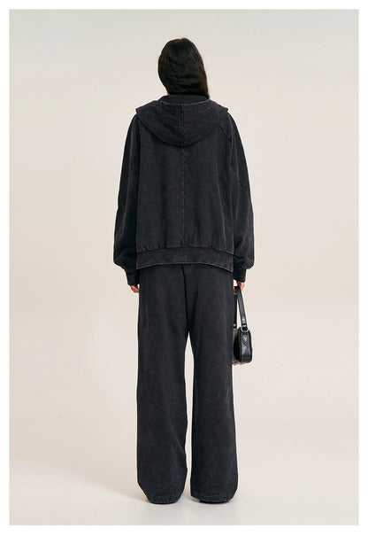 Washed Wide-Fit Zip-up Hoodie