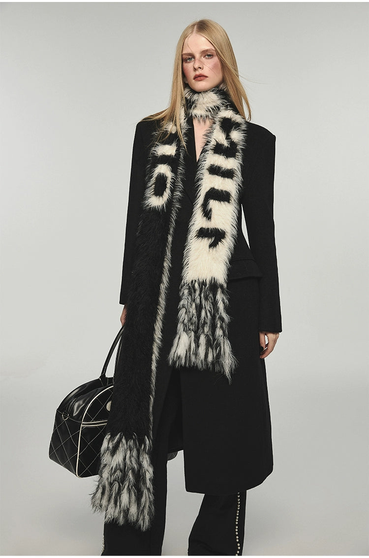 Letter Tassel Mink Fur Embossed Scarf - CHINASQUAD