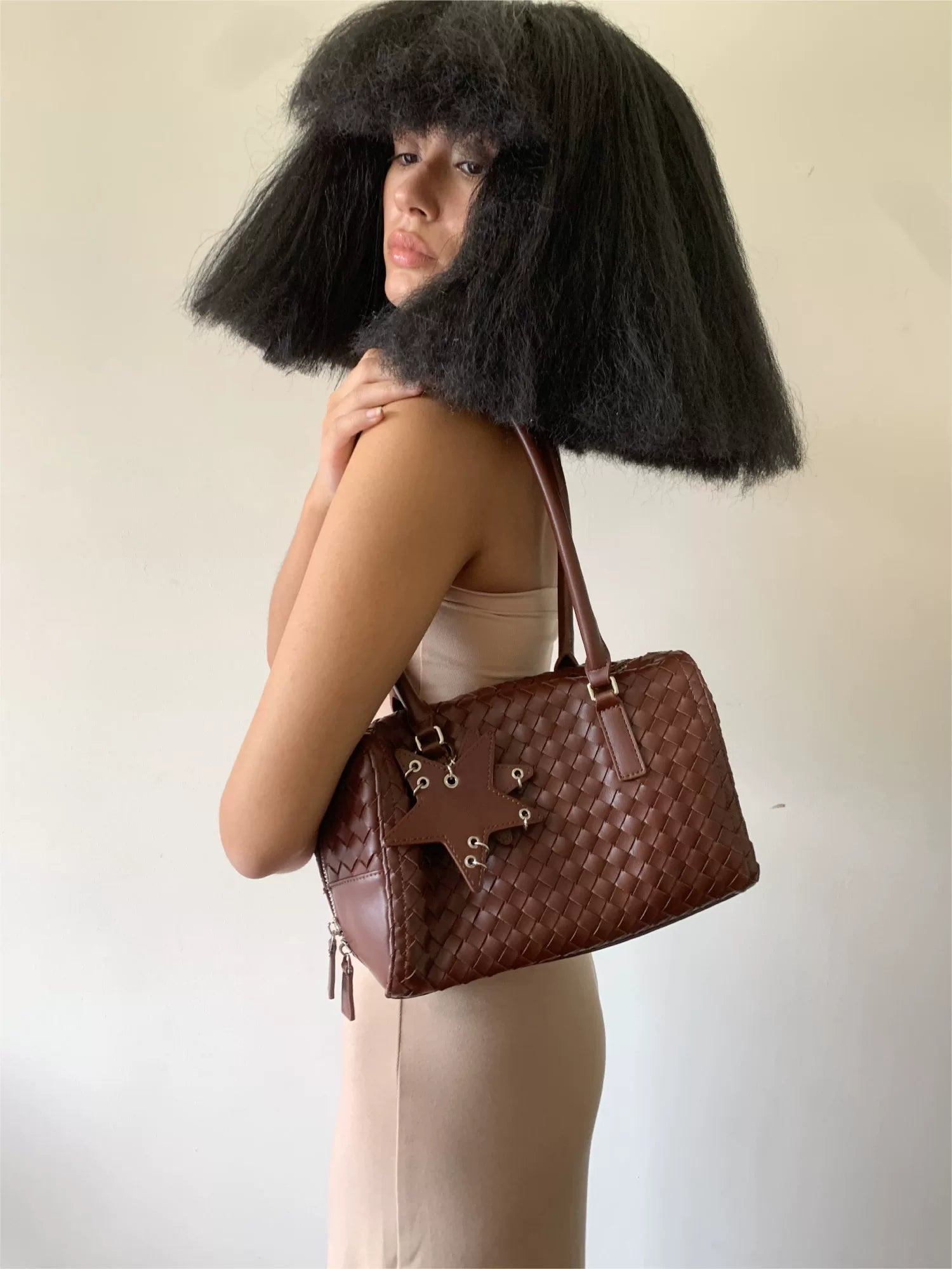 Woven Leatherette Barrel Shoulder Bag ECODAY