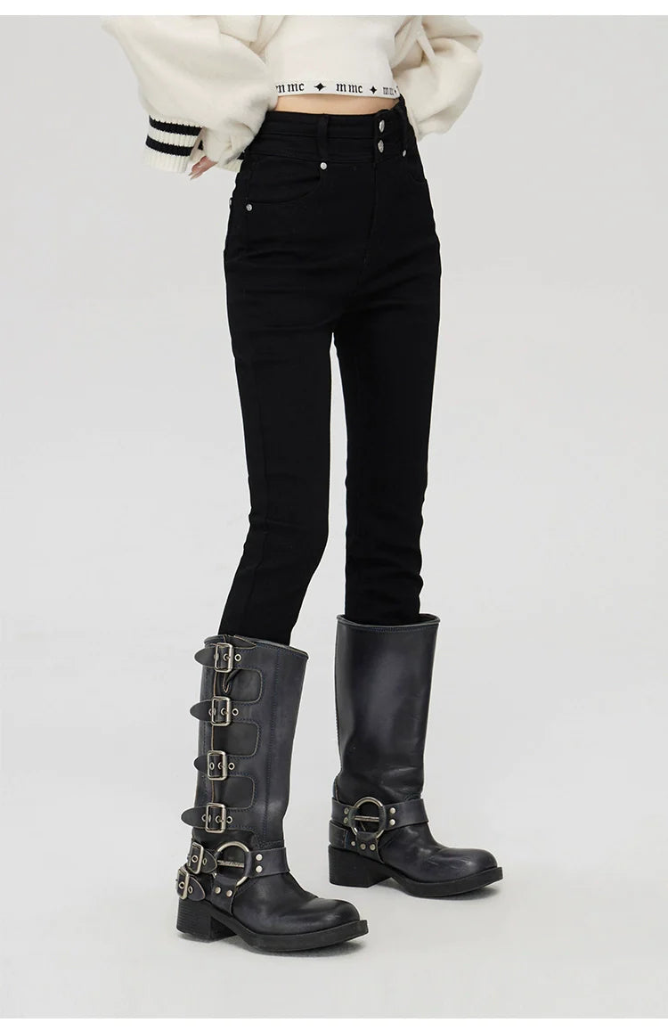 (Final Sale) Black High-Waisted Skinny Jeans - CHINASQUAD