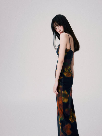 Vintage Printed Spaghetti-Strap Dress