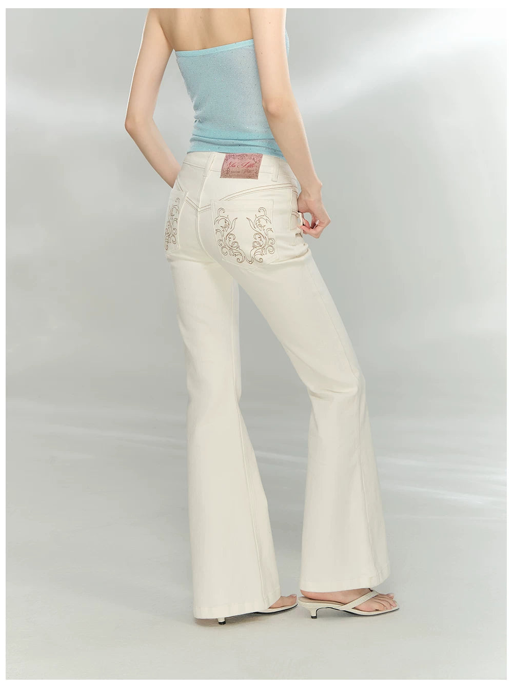 Slim Fit Bamboo-Texture Flared Denim Pants