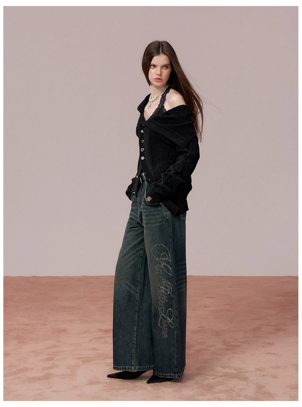 Oversized Collar Asymmetric Knit Sweater Jacket