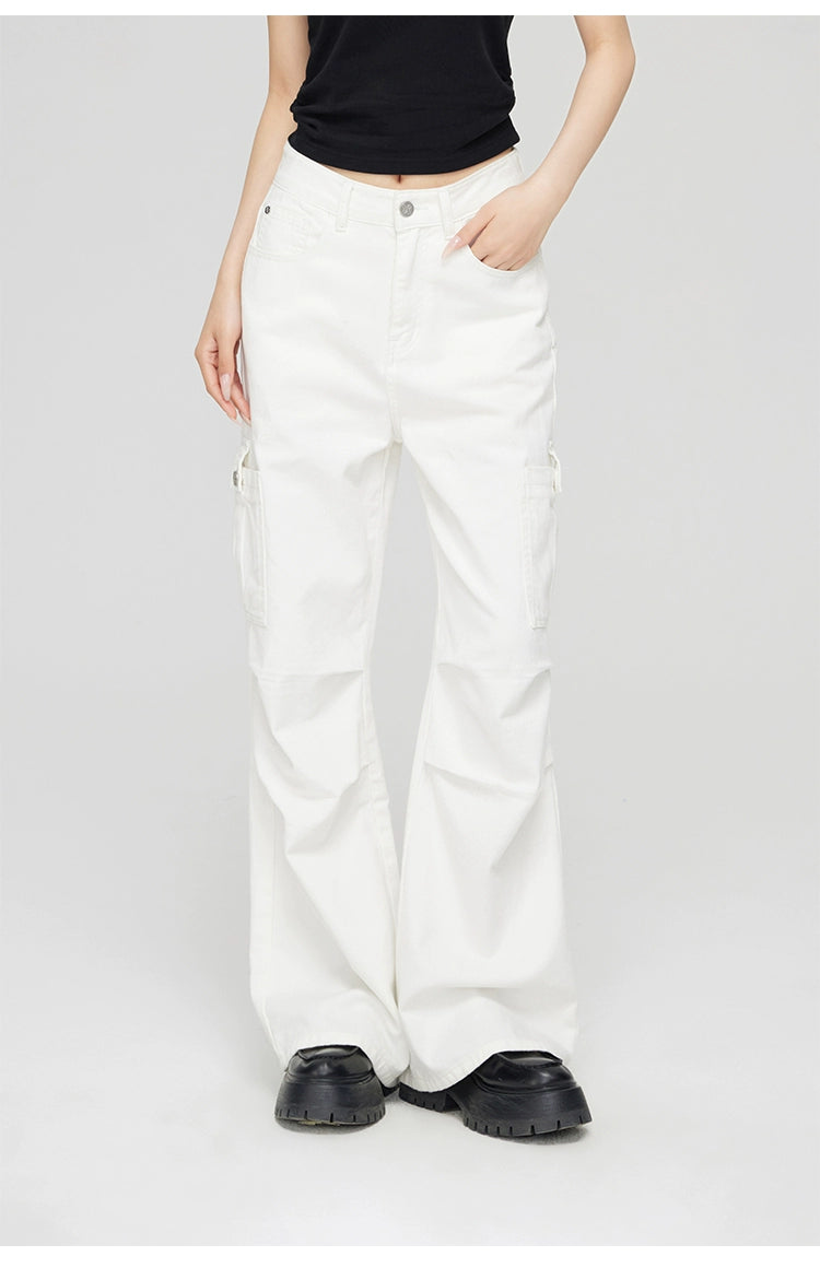 White Pleated Cargo Jeans - CHINASQUAD