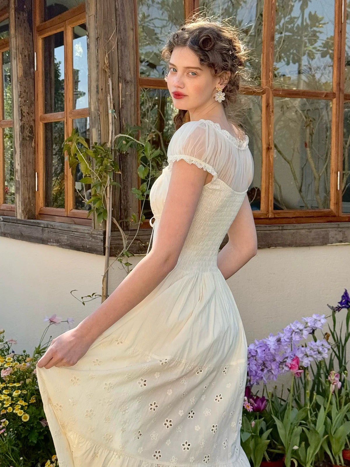 White Pastoral First-Love Cinched-Waist Dress