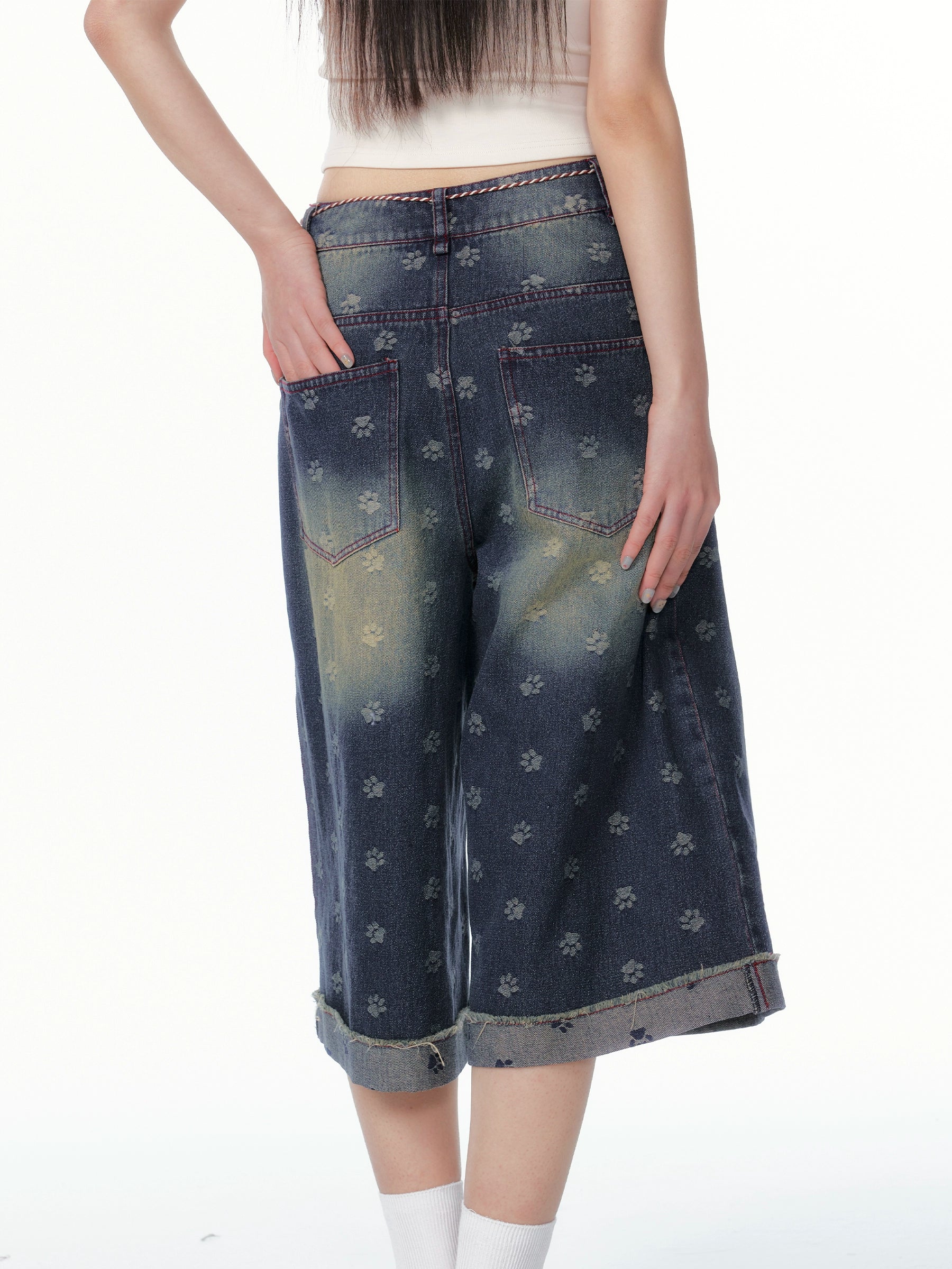 Vintage Washed Cropped Denim Jeans