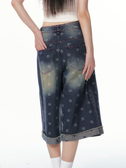 Vintage Washed Cropped Denim Jeans