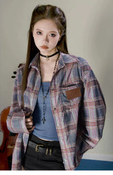 Brown & Blue Plaid Shirt Jacket - CHINASQUAD