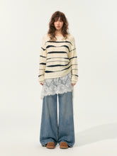 Color-Block Irregular Striped Soft Crewneck - CHINASQUAD