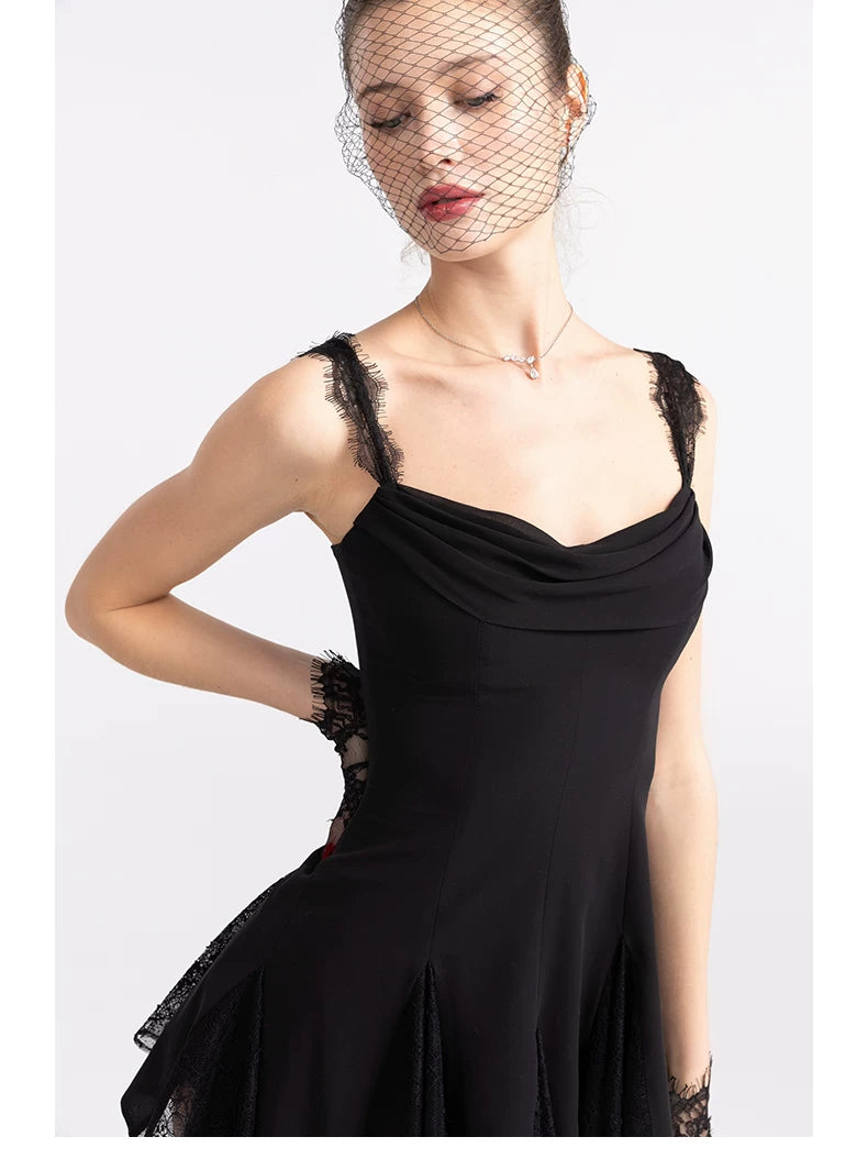 Lace Cowl-Neck Chiffon Mini Dress