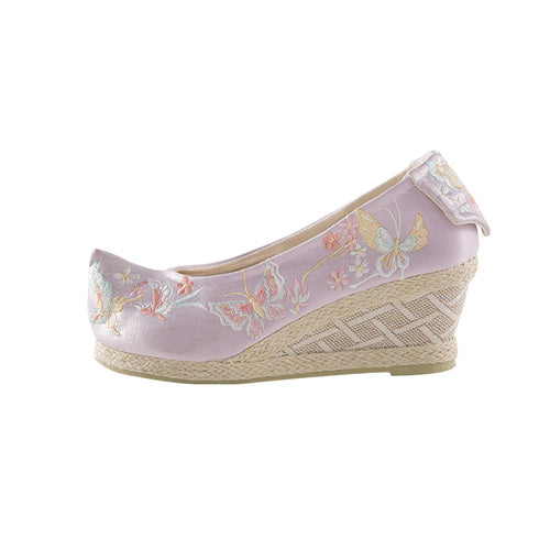 &quot;Butterfly&quot; Embroidered Flat &amp; Heels Hanfu Shoes - CHINASQUAD