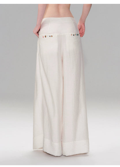 Vintage Pleated Linen-Blend Wide-Leg Trousers