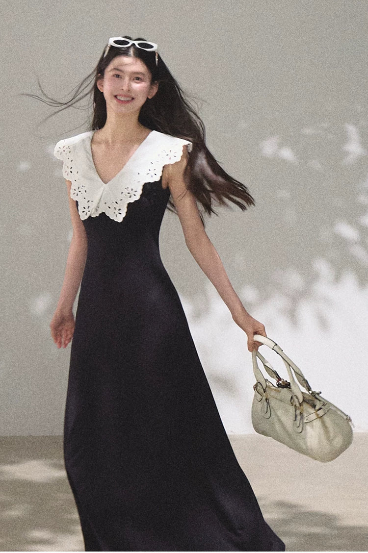 Shifting Tree Shadow Cotton Backless Waist-Cinched Vacation Dress
