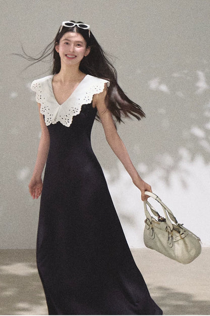 Shifting Tree Shadow Cotton Backless Waist-Cinched Vacation Dress