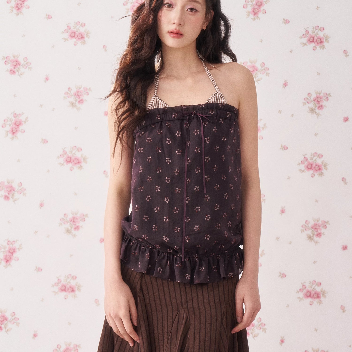Vintage Floral Halter Tie Camisole