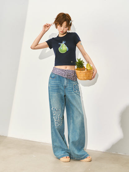 Pearl Bow Fruity Slim-fit Short Sleeve T-shirt - CHINASQUAD