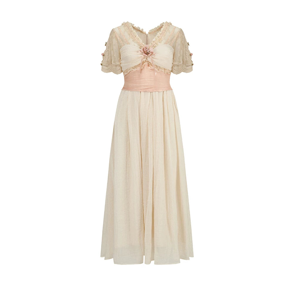 Empire Reverie Textured V-Neck Dress Beige / L