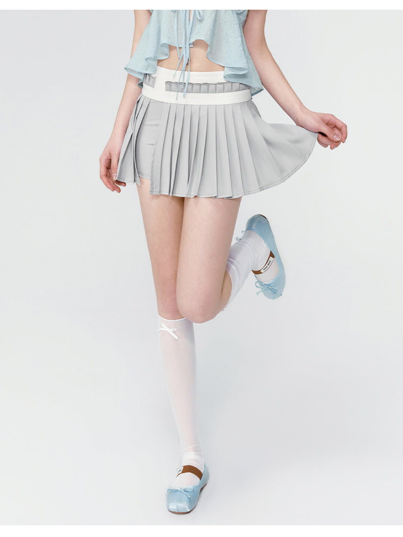 Grey Ballet Low-rise Pleated Slit Skirt - CHINASQUAD