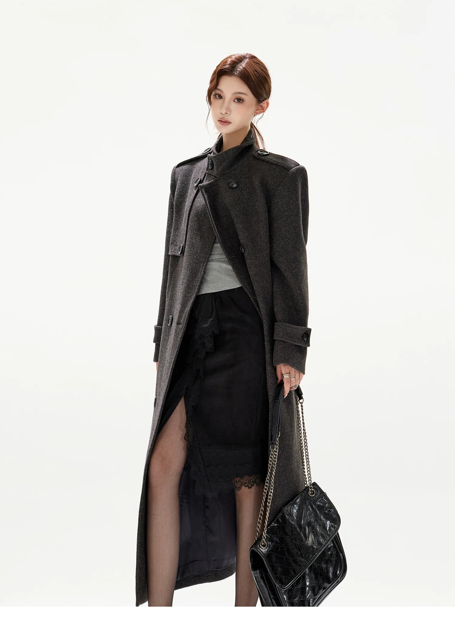 Wide-Shoulder Wool-Blend Overcoat