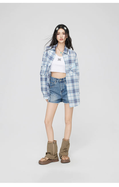 Embroidered Plaid Sun-protective Shirt