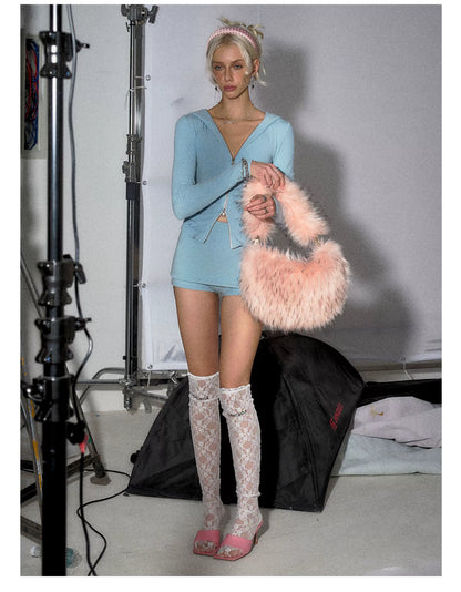 Modal Stretch Zip-Up Hoodie &amp; Faux Skirt Set