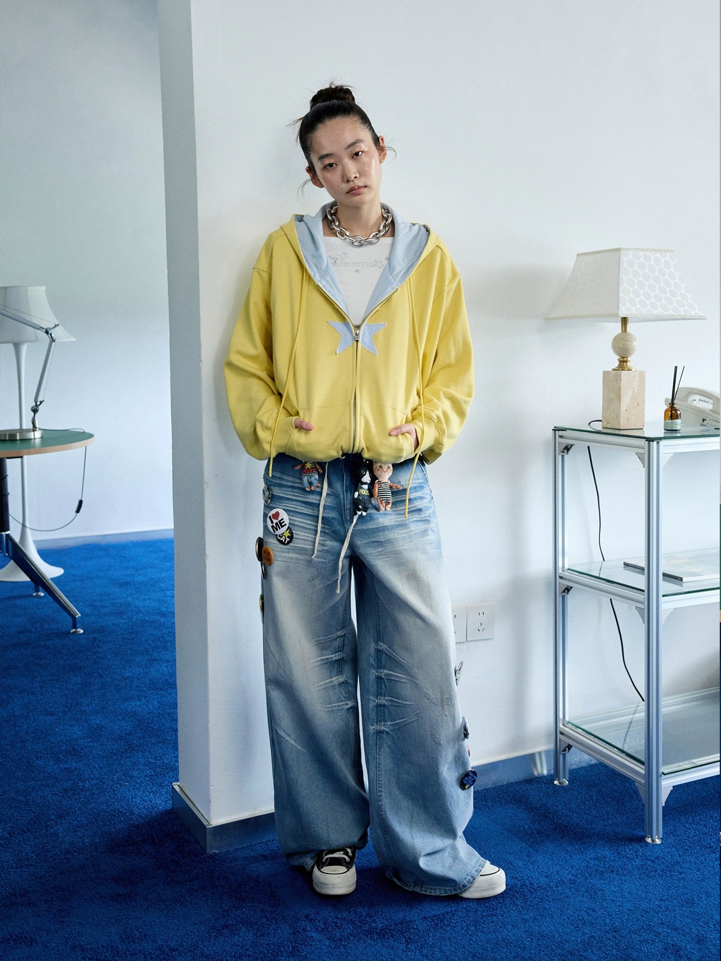 Star Patch Oversized Zip-up Hoodie