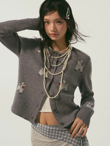 Scarf-Inspired Puppy Jacquard Knit Cardigan