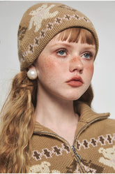 Embossed Bear Knit Beanie - CHINASQUAD