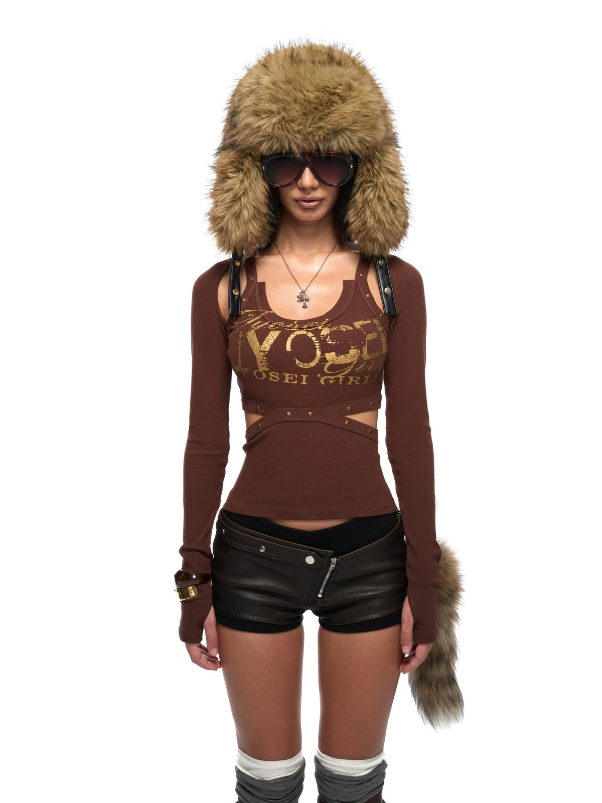 Metallic Logo Cutout Raglan Knit Blouse