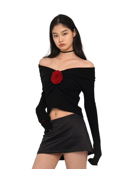 Rose Embellishment V-Neck Sweater