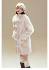 Pink Ombre Doll Collar Long Shearling Coat - CHINASQUAD