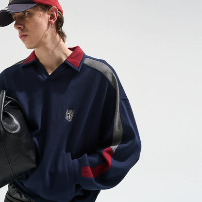 Contrast Panel Embroidered Polo Sweatshirt