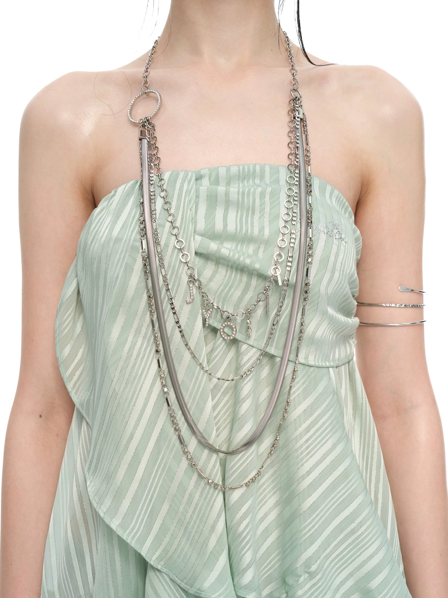 Silver Multi-Layer Crystal Ring Pendant Necklace