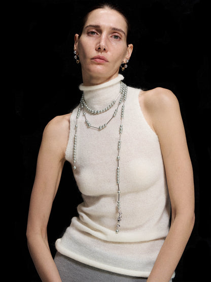 Reshaped Romance Layered Silver Pearl Asymmetric Mermaid Necklace