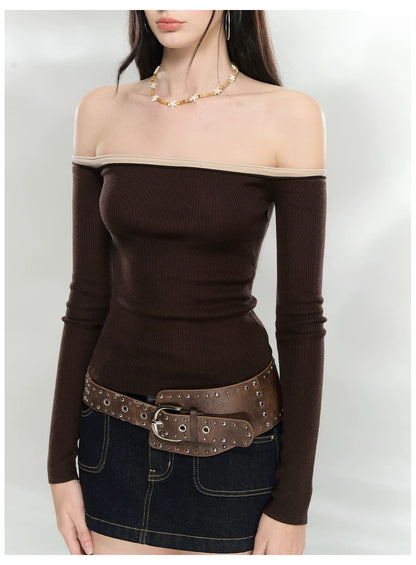 Contrast Trim Off-Shoulder Knit Top