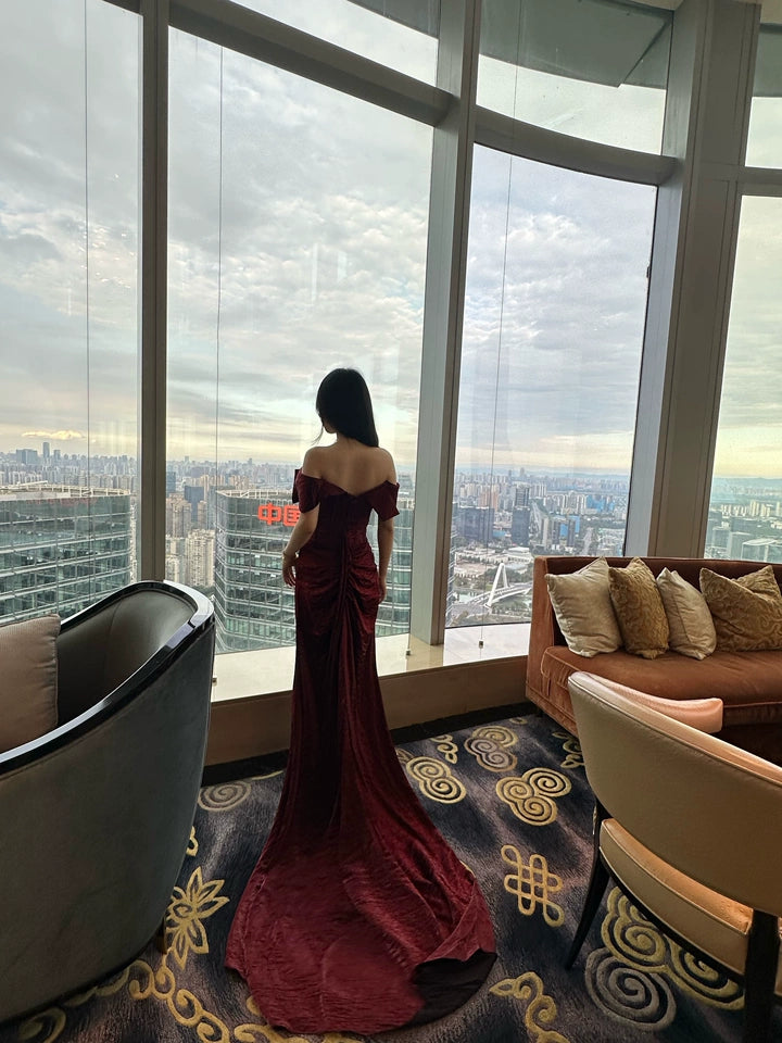 Exquisite Burgundy Couture Gown